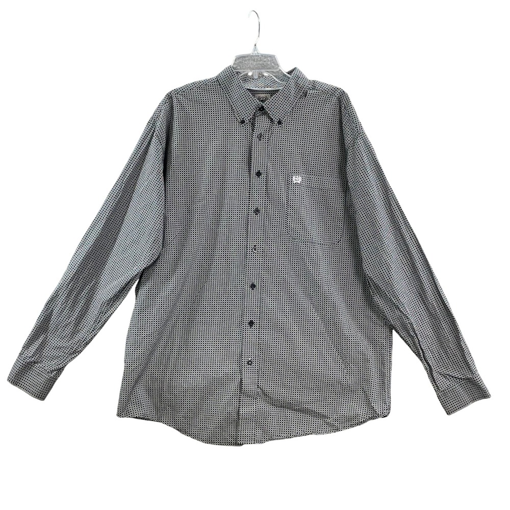 Cinch Button Down Shirt Mens XL Black White Geometric Western Long Sleeve Cotton